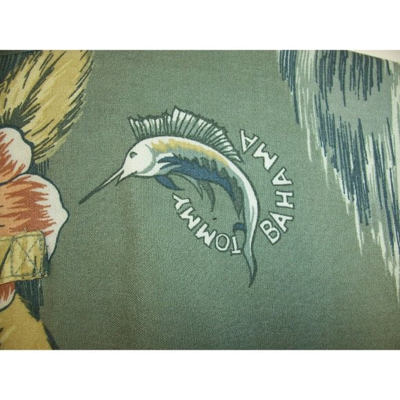 Tommy Bahama Hawaiian Shirt L Vented Fishing Floral Rayon Green - Picture 10 of 12